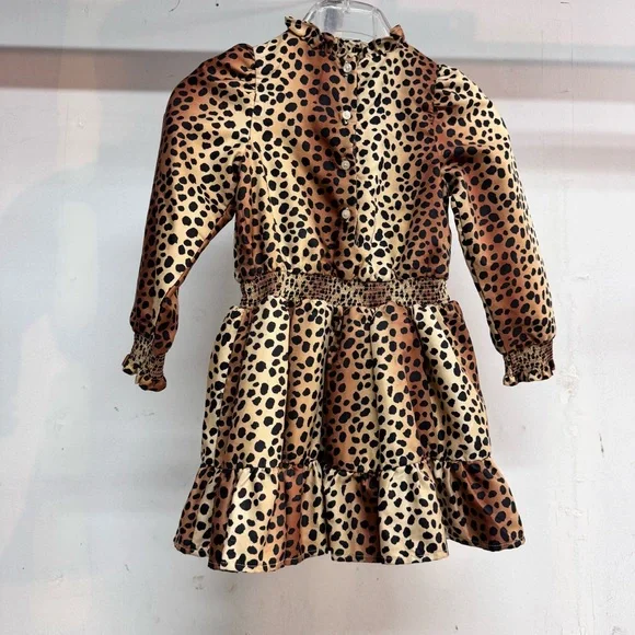 Janie and Jack Cleo Smocked Dress is a leopard-print long sleeve dress size 5 - Picture 2 of 4